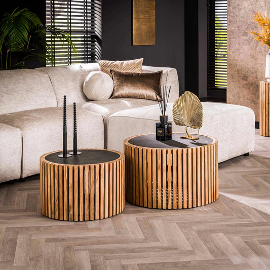 Salontafel set van 2 Slate Round - 68x68x40 cm - Leisteen