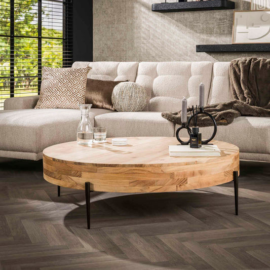Salontafel Ø120 Bulky Wood - 120x120x35 cm - Massief Acacia Naturaal