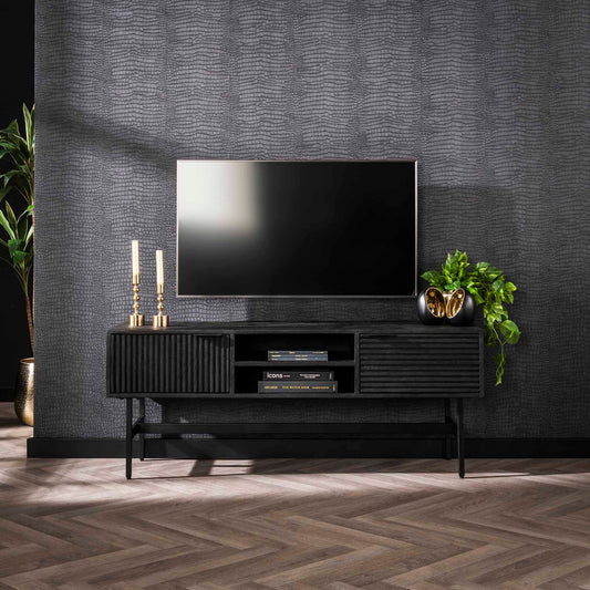 TV-meubel van 2D Marina - 140x40x56 cm - Massief mango zwart
