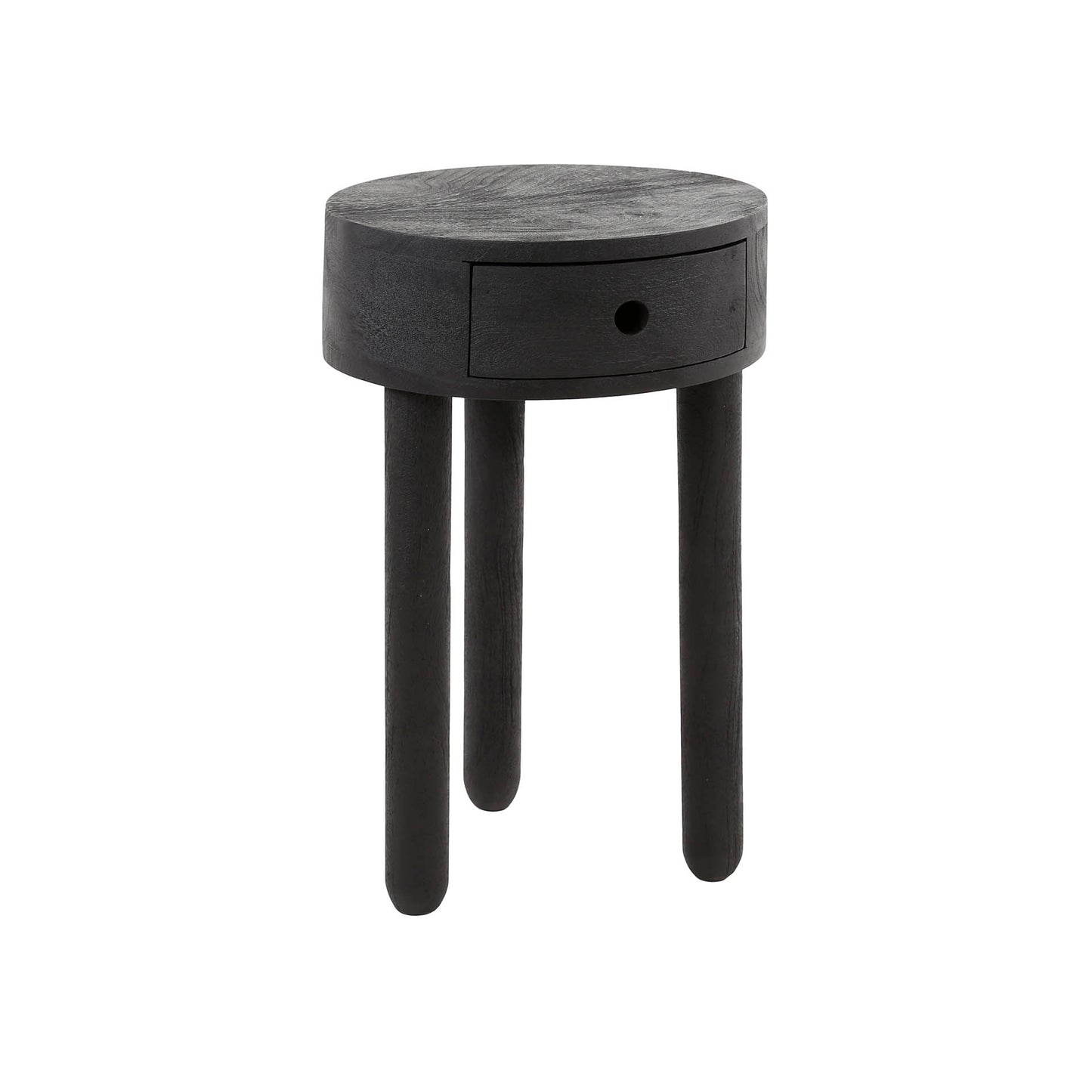 Nachtkastje 1L round full wood / Massief acacia zwart