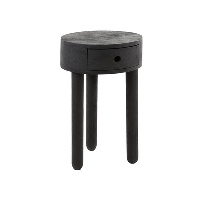 Nachtkastje 1L round full wood / Massief acacia zwart