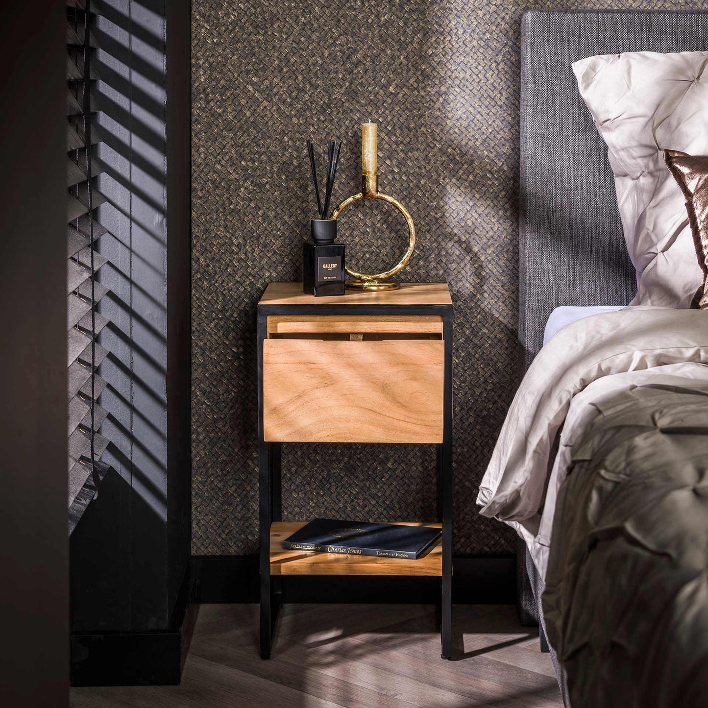 Nachtkastje 1L XS straight wood / Massief acacia naturel