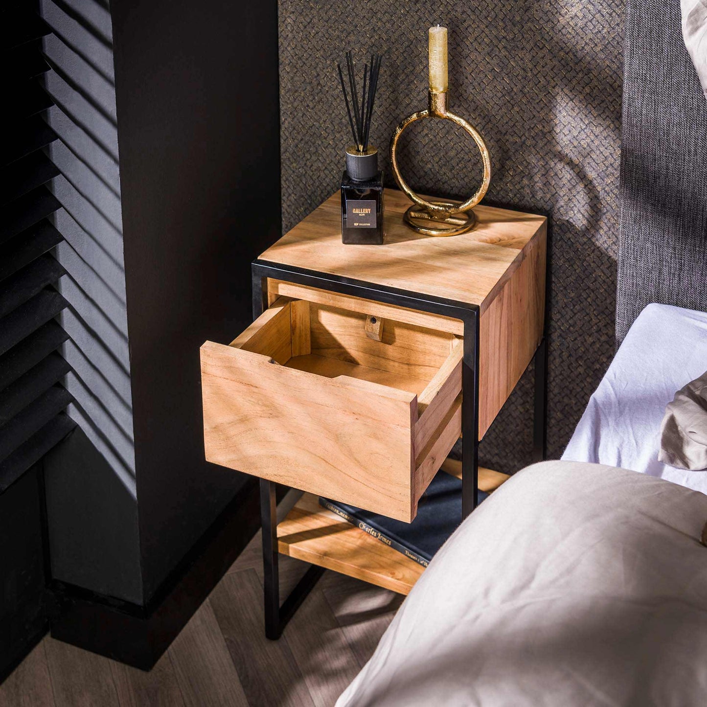 Nachtkastje 1L XS straight wood / Massief acacia naturel
