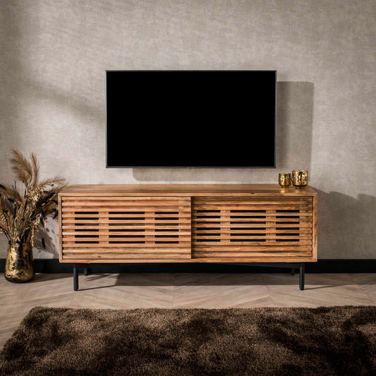 TV-meubel met 2 Deuren Slide - 135x40x53 cm - Massief Acacia Naturel