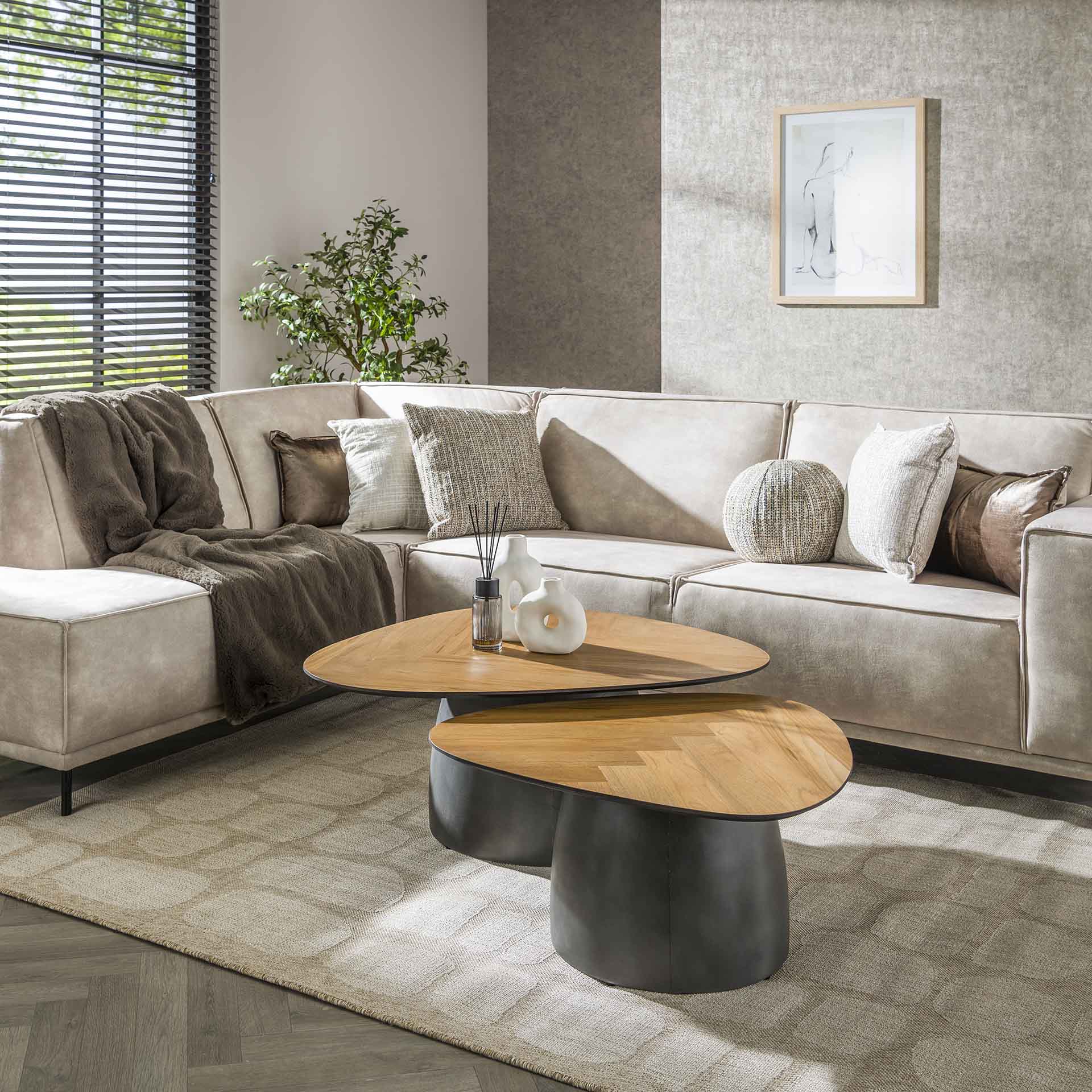 Salontafel set van 2 Infinite - 90x75x40 cm - Gerecycled teakhout fineer