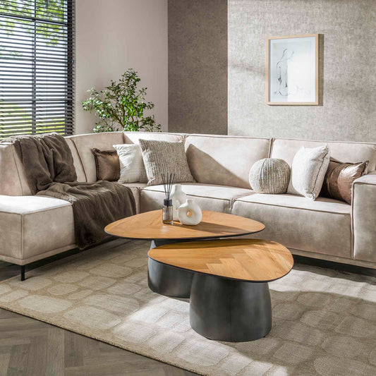 Salontafel set van 2 Infinite - 90x75x40 cm - Gerecycled teakhout fineer