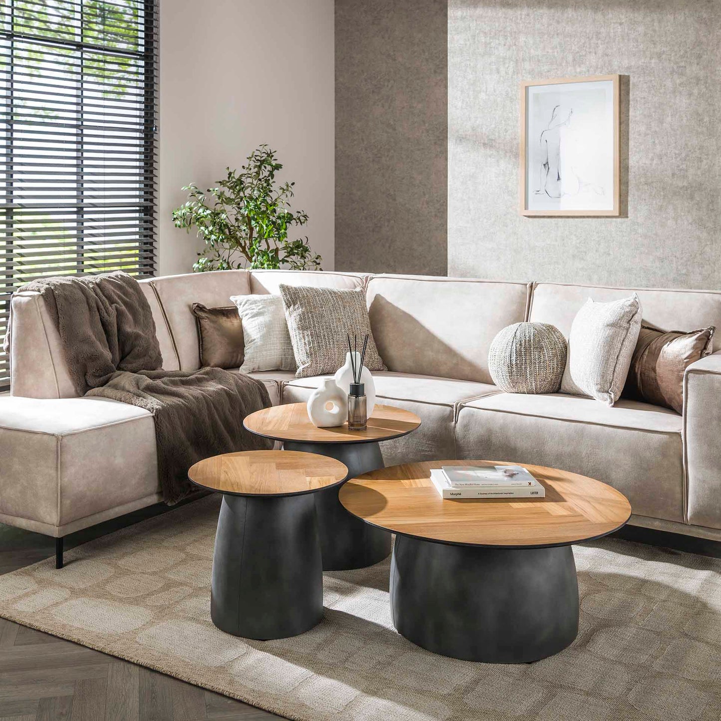Salontafel set 3 Infinite - 80x80x35 cm - Gerecycled teakhout fineer