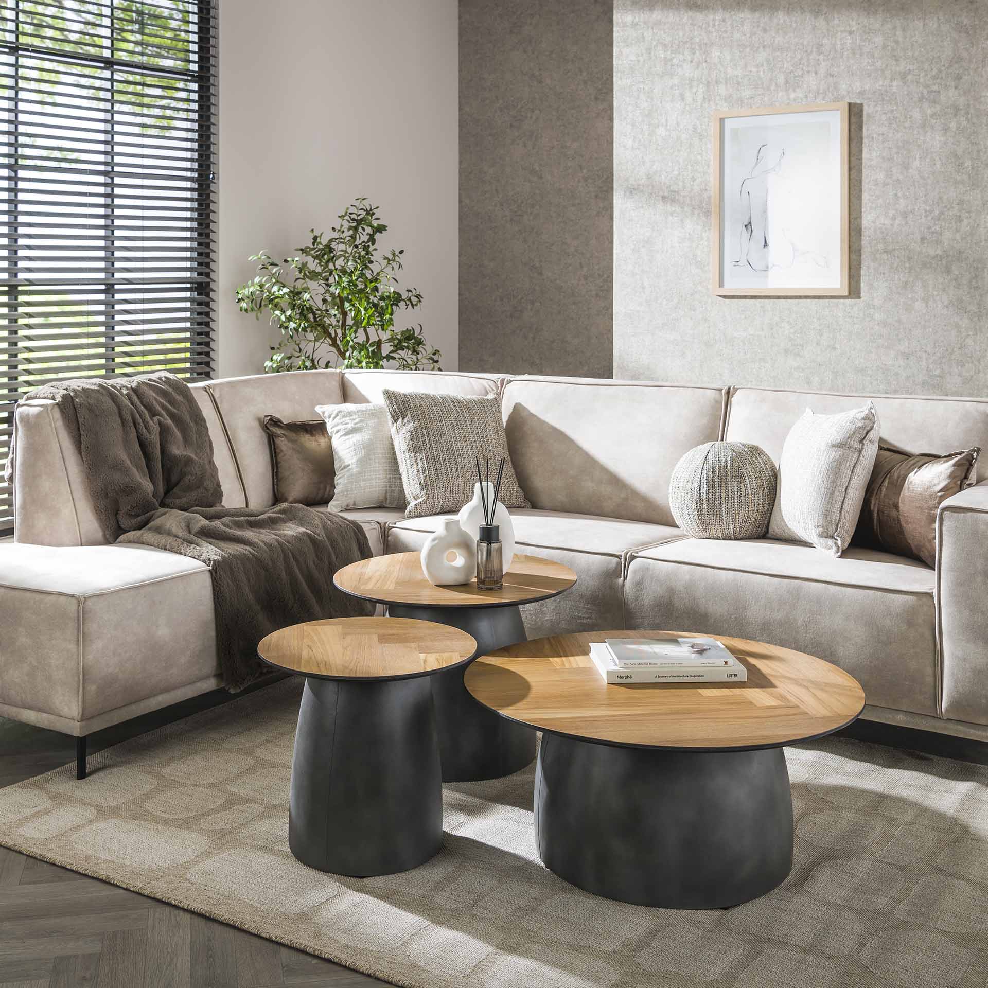 Salontafel set 3 Infinite - 80x80x35 cm - Gerecycled teakhout fineer
