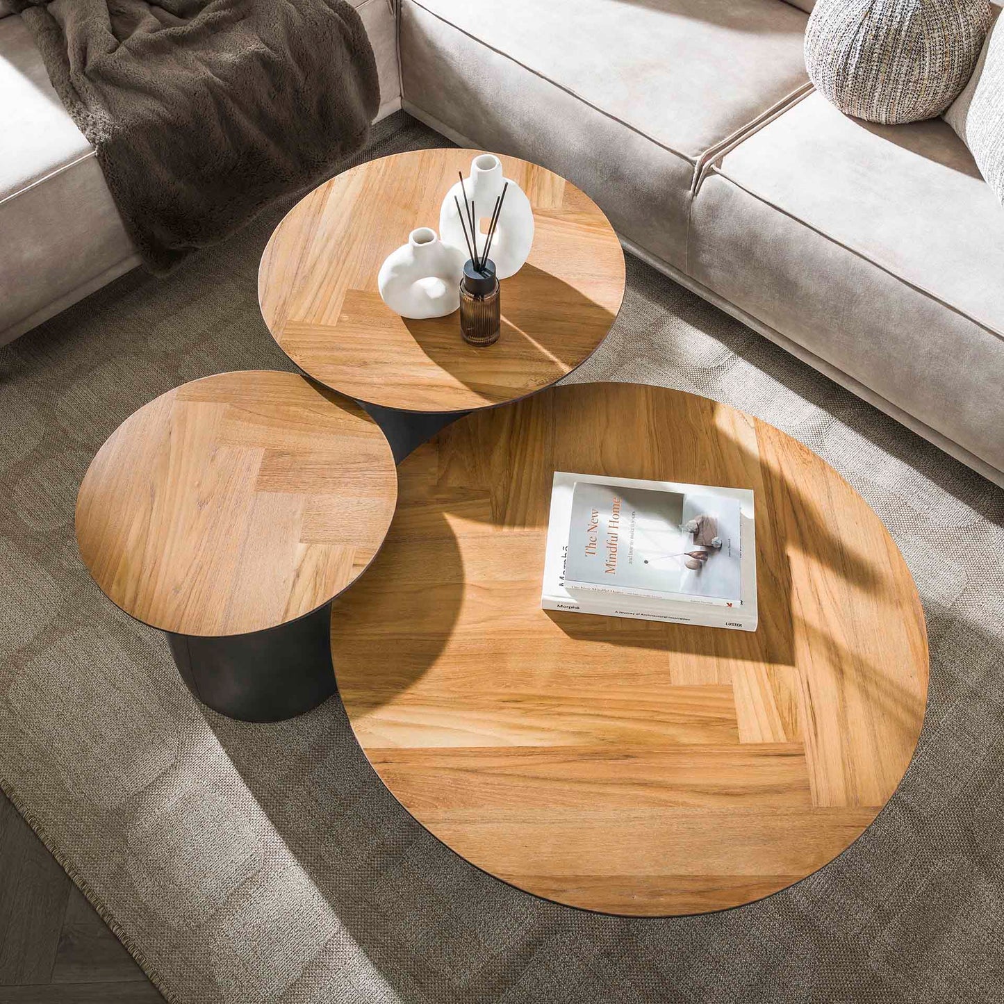 Salontafel set/3 infinite / Gerecycled teakhout fineer