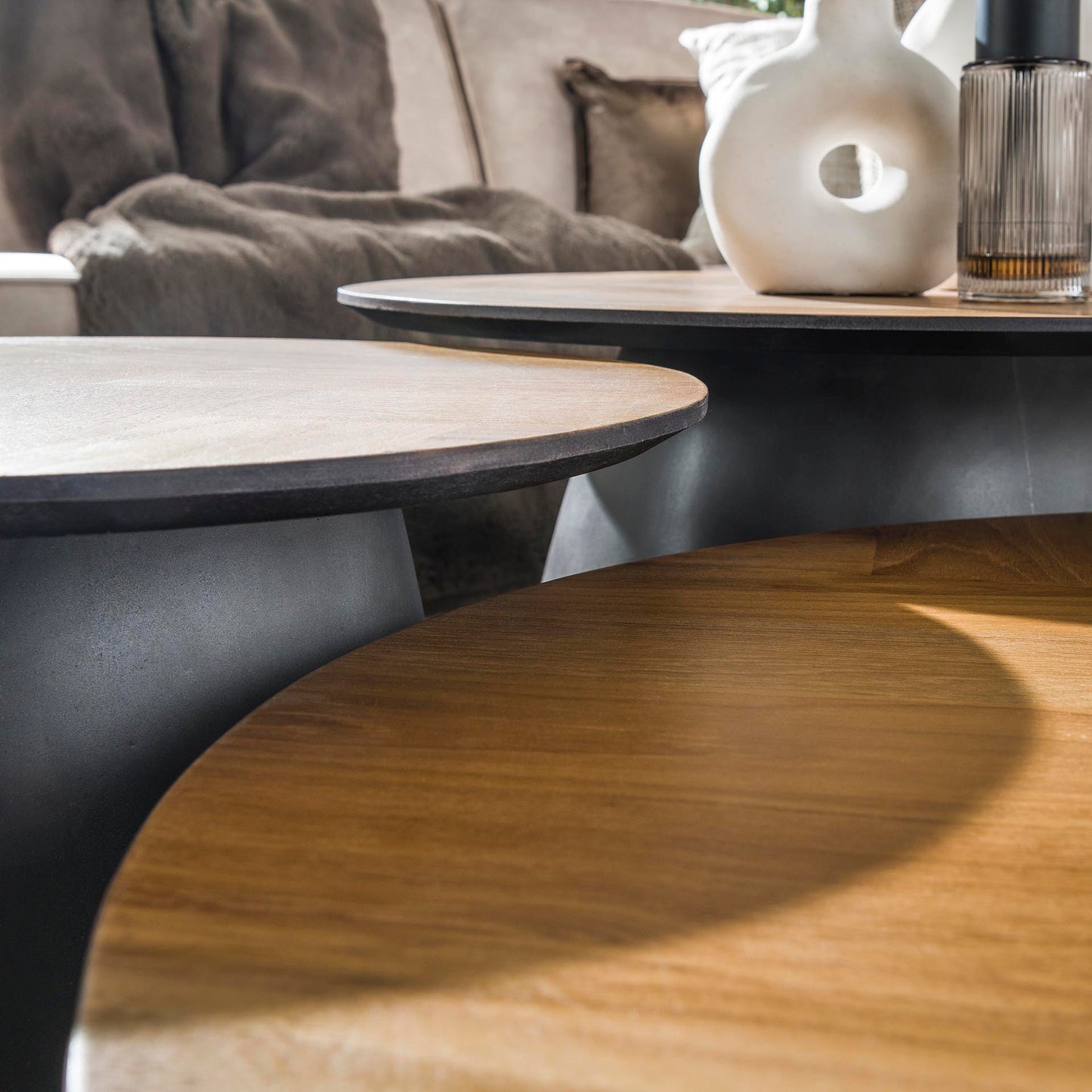 Salontafel set/3 infinite / Gerecycled teakhout fineer