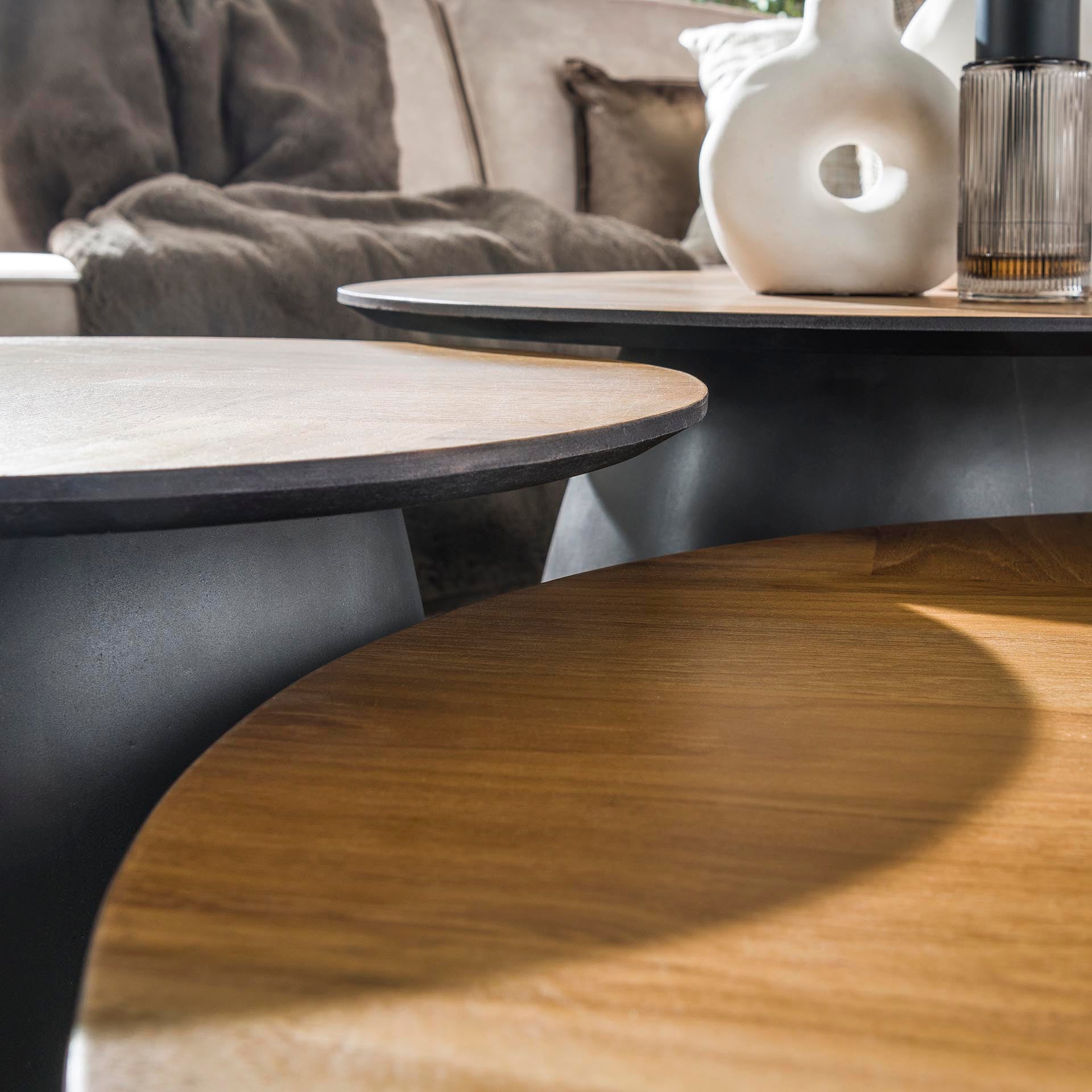 Salontafel set/3 infinite / Gerecycled teakhout fineer