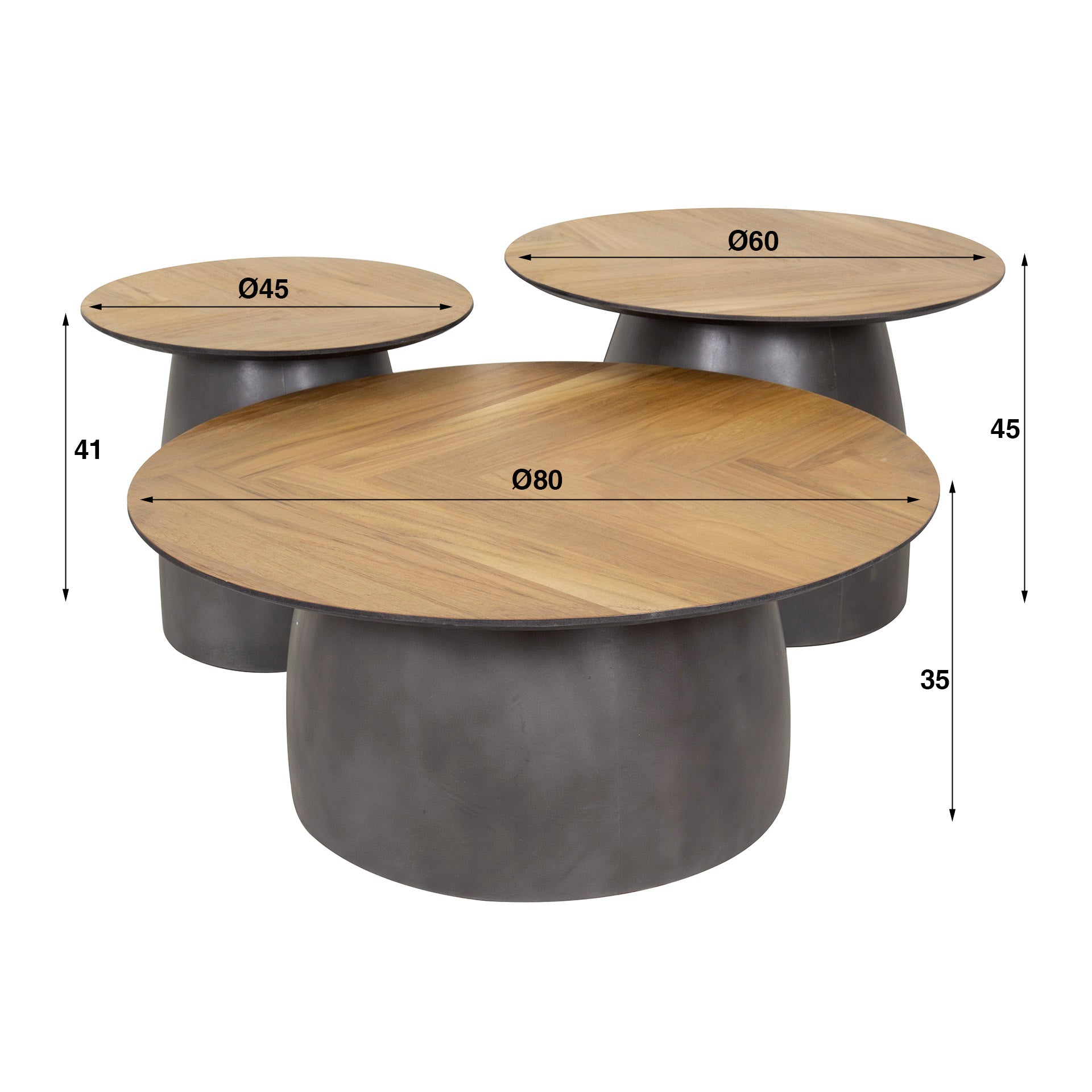 Salontafel set/3 infinite / Gerecycled teakhout fineer