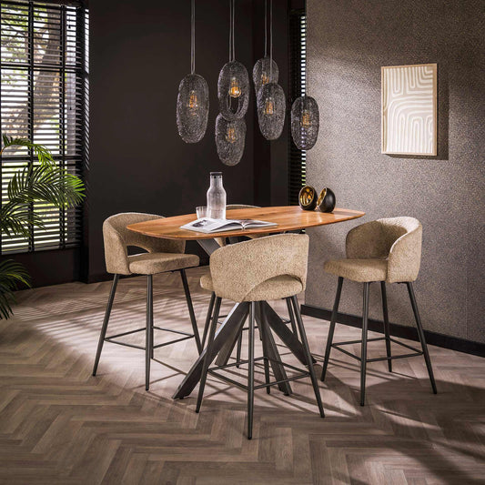 Massief Acaciahouten Bartafel 140 cm - Deens Ovaal Blad met Zwart Metalen Spider Frame