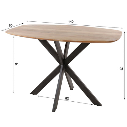 Massief Acaciahouten Bartafel 140 cm - Deens Ovaal Blad met Zwart Metalen Spider Frame
