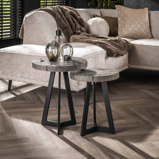 Bijzettafel Set 2 stuks Grey Mix - 40x40x50 cm - Grijs