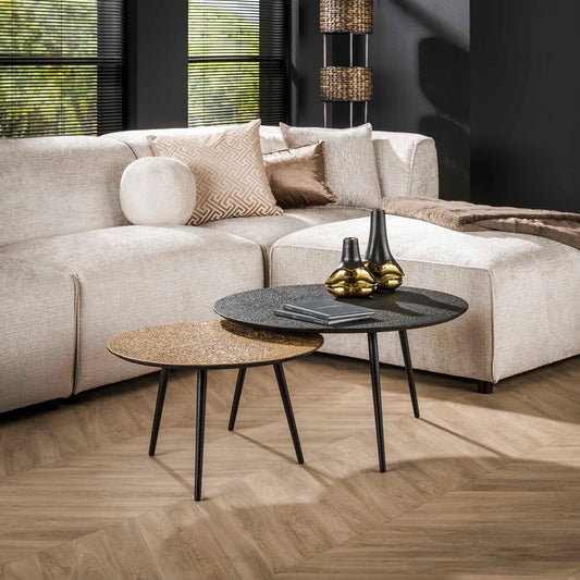 Salontafel set van 2 Ronde Metallic - 74x74x40 cm - Grijs