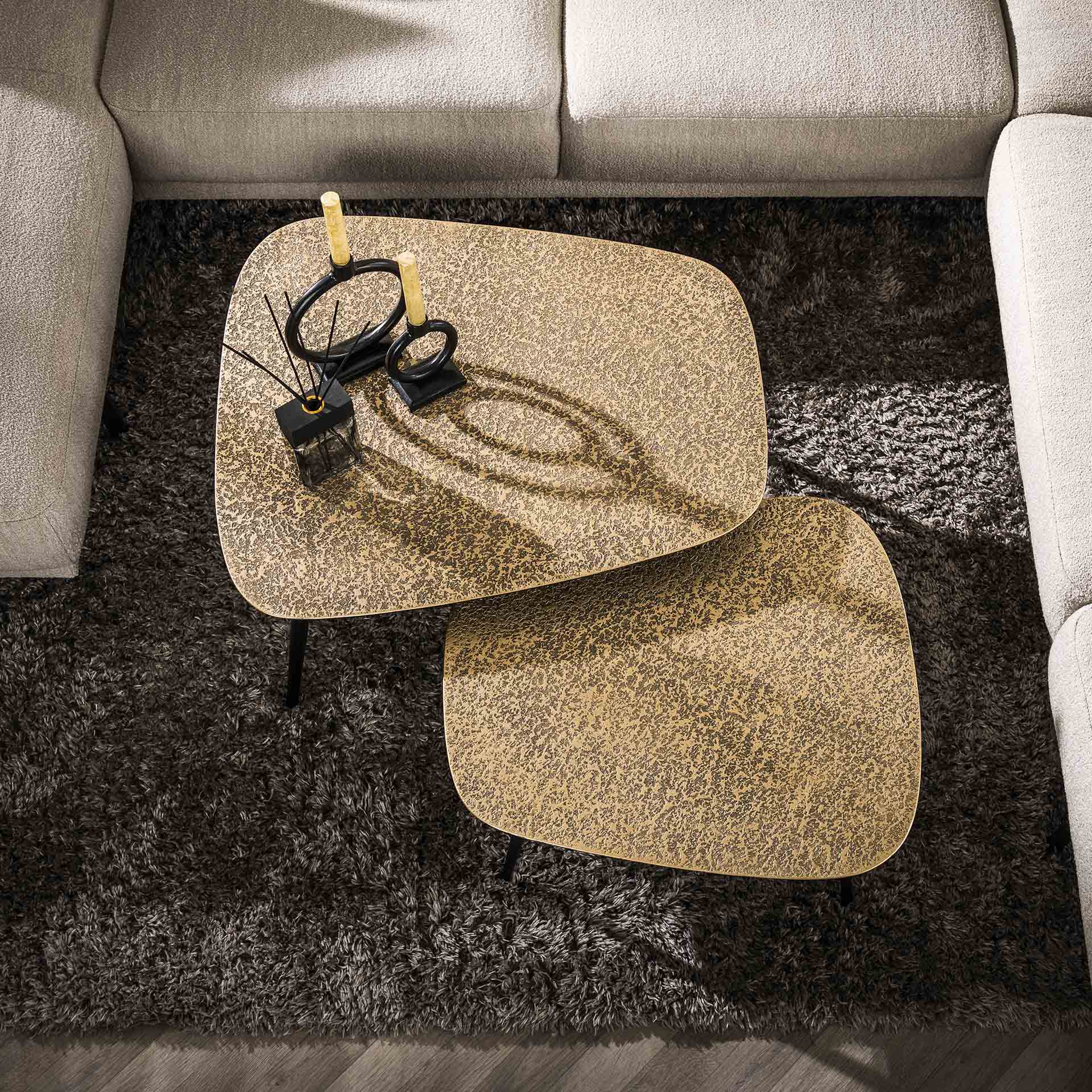 Salontafel set van 2 XXL Metallic - 80x70x42 cm - Brons antiek