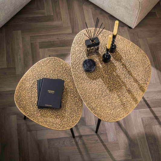 Salontafel set van 2 Driehoekige Metallic - 80x59x43 cm - Brons antiek