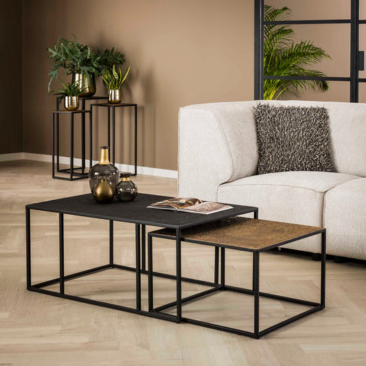 Salontafel Set van 2 Rechthoek Iron Metallic - 90x60x40 cm - Grijs