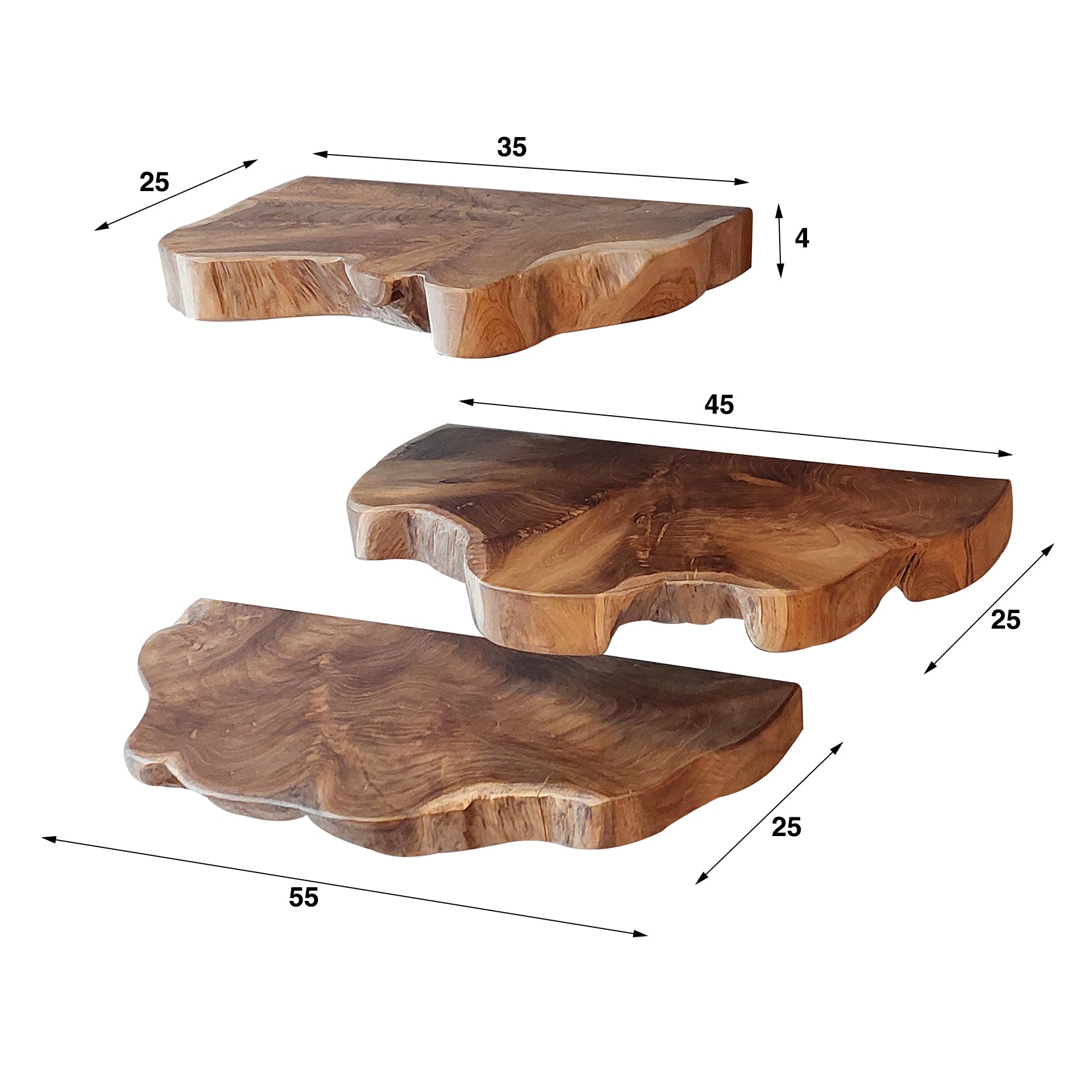Wandschap natural line set/3 / Massief gerecycled teakhout