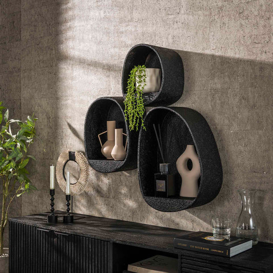 Wandschap set van 3 Metallic Druppel - 40x21x55 cm - Grijs