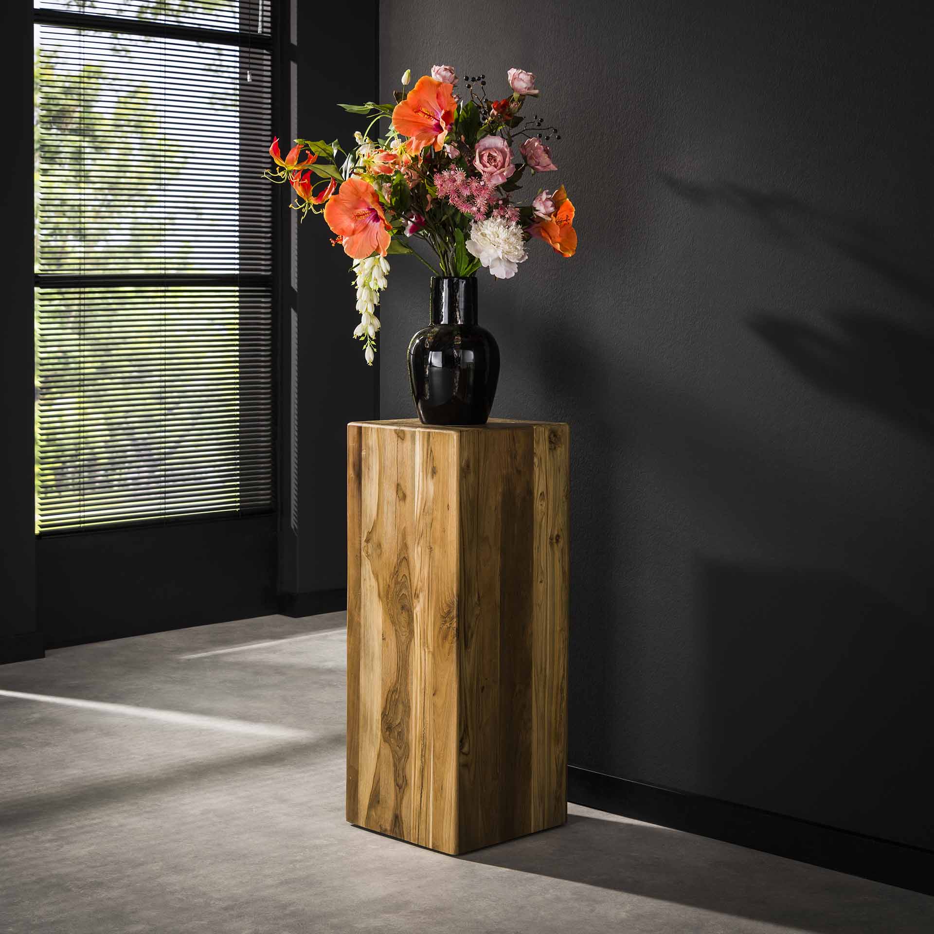 Bloemenzuil bole 85 cm / Massief gerecycled teakhout