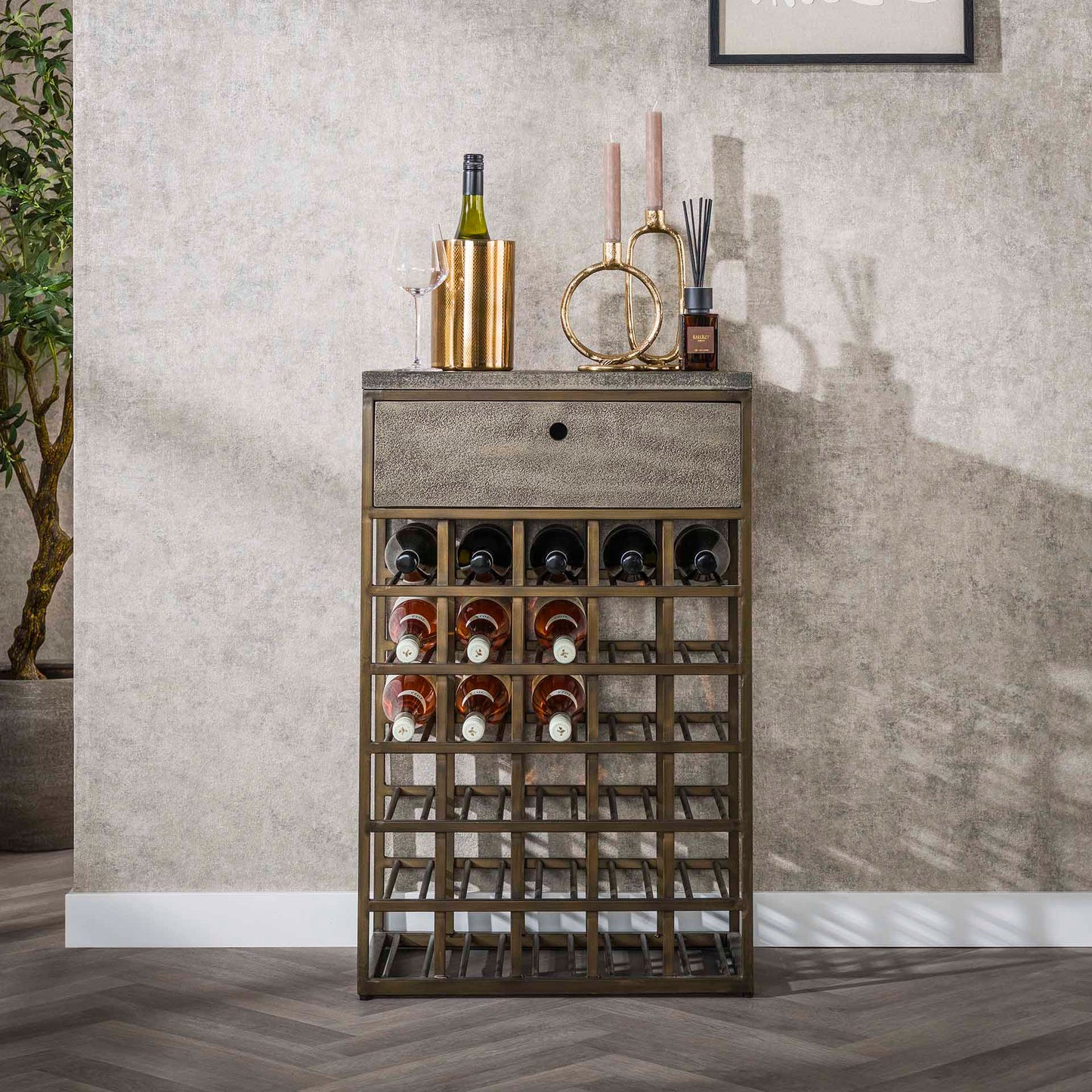 Wijnkast Ferro 1 lade - 54x35x85 cm - Brons antiek