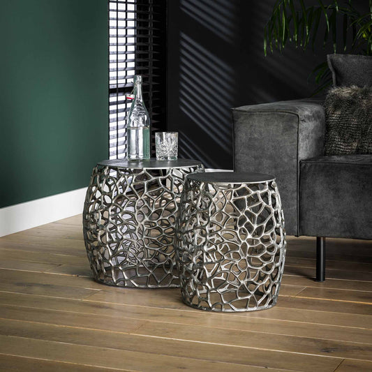Bijzettafel set 2 Maze Zandgegoten - 45x45x42 cm - Zwart Nikkel