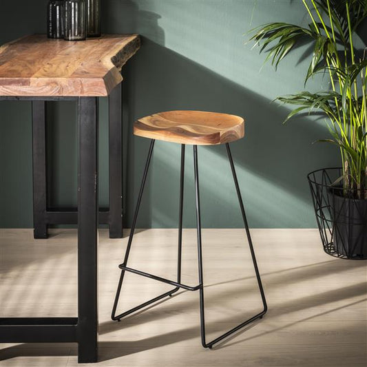 Barstoel met houten zitting - verpakt per 4 - Massief acacia