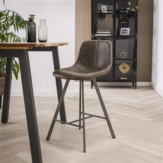 Barstoel Zig-Zag Plat Frame VPE 4 - 47x51x94 cm - Saddle PU taupe