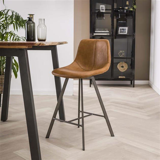 Barstoel Zig-Zag Plat Frame VPE 4 - 47x51x94 cm - Saddle PU Cowhide Bruin