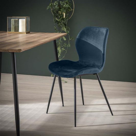 Stoel Ronde Buis - verpakt per 4 - 46x51x84 cm - Blauw velours