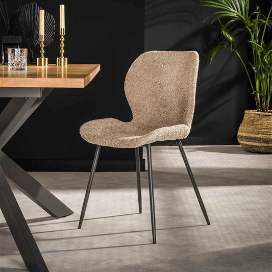 Stoel van 4 Stuks Ronde Buis Boucle - 46x51x84 cm - Zandkleur