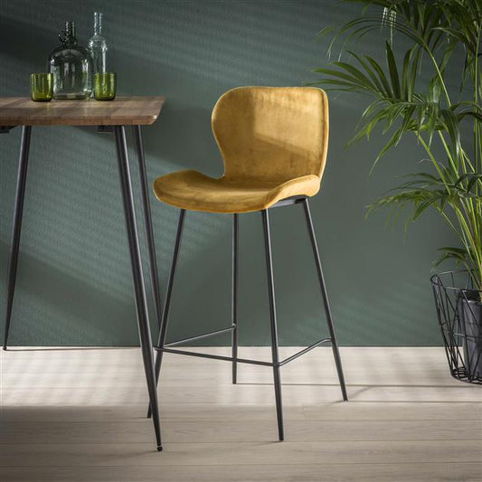 Barstoel ronde buis verpakt per 4 - 47x51x99 cm - Goudkleurig velours