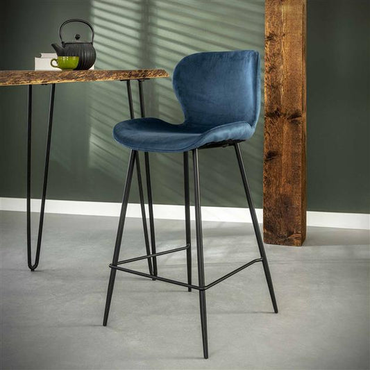 Barstoel van 4 stuks Ronde Buis – 47x51x99 cm – Blauw velours