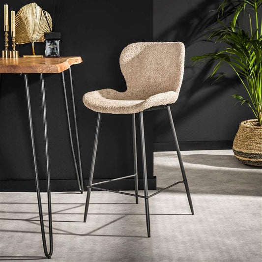 Barstoel Ronde Buis verpakt per 4 - 47x51x99 cm - Boucle Zandkleur