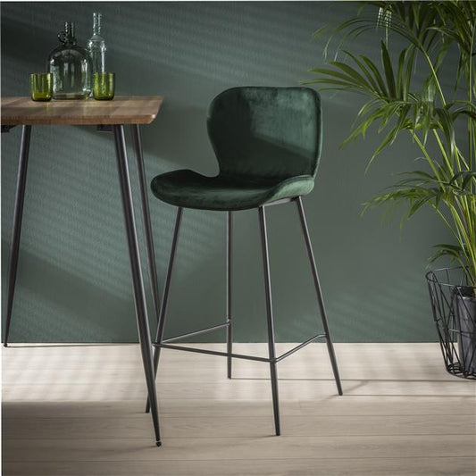 Barstoel set van 4 - Ronde buis design - 47x51x99 cm - Groen velours