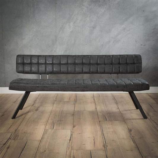 Eetkamerbank met open rug en kruisstiksel - 180x54x83 cm - Wax PU zwart