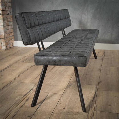 Eetkamerbank met open rug en kruisstiksel - 180x54x83 cm - Wax PU zwart