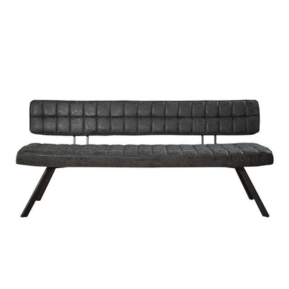 Eetkamerbank met open rug en kruisstiksel - 180x54x83 cm - Wax PU zwart