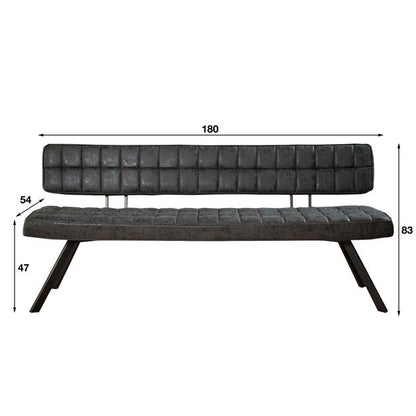 Eetkamerbank met open rug en kruisstiksel - 180x54x83 cm - Wax PU zwart