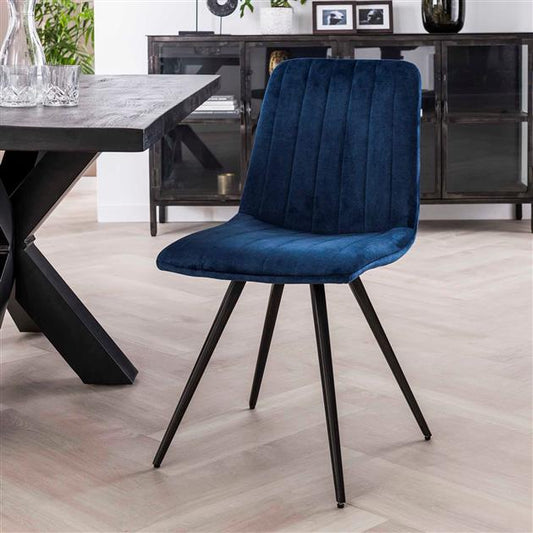 Stoel Velvet Straight Stitch - 45x53x86 cm - Blauw velours (verpakt per 4)