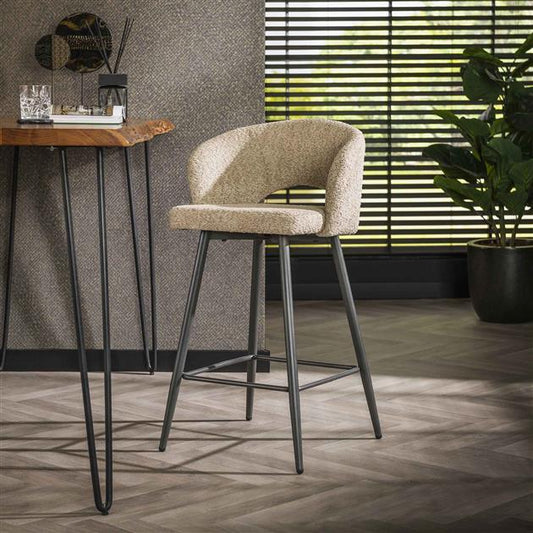 Barstoel Salon verpakt per 2 - Boucle Zandkleur - 51x50x94 cm