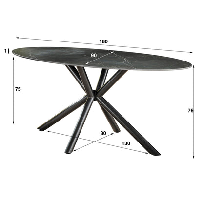 Eetkamertafel 180 oval ceramic / Ceramic natural black