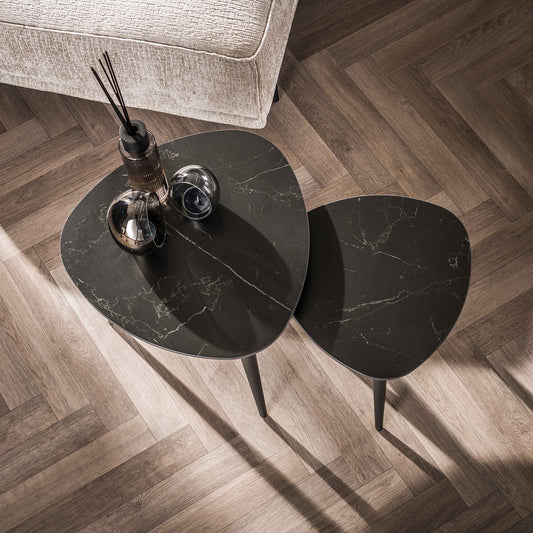 Bijzettafel Set van 2 Driehoekige Ceramic Tafels - 48x48x45 cm - Natural Black