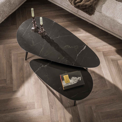 Salontafel set/2 niervormig ceramic / Ceramic natural black