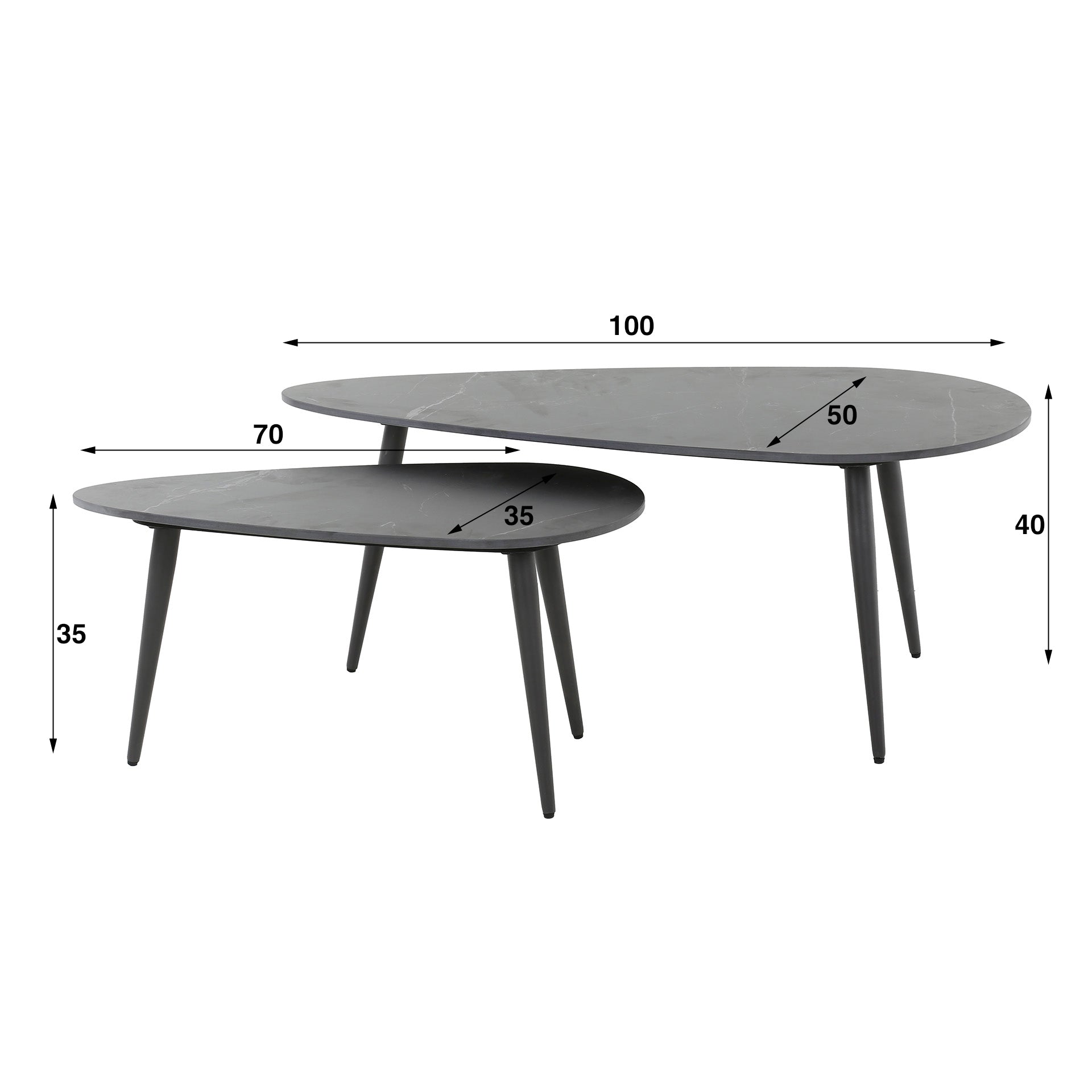 Salontafel set/2 niervormig ceramic / Ceramic natural black