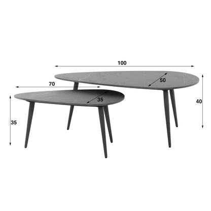 Salontafel set/2 niervormig ceramic / Ceramic natural black