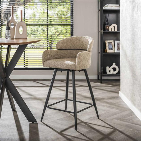 Barstoel Draaibaar Boucle Ronde Rug verpakt per 2 - 50x54x95 cm - Boucle Zandkleur