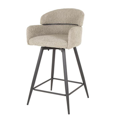 Barstoel Draaibaar Boucle Ronde Rug verpakt per 2 - 50x54x95 cm - Boucle Zandkleur
